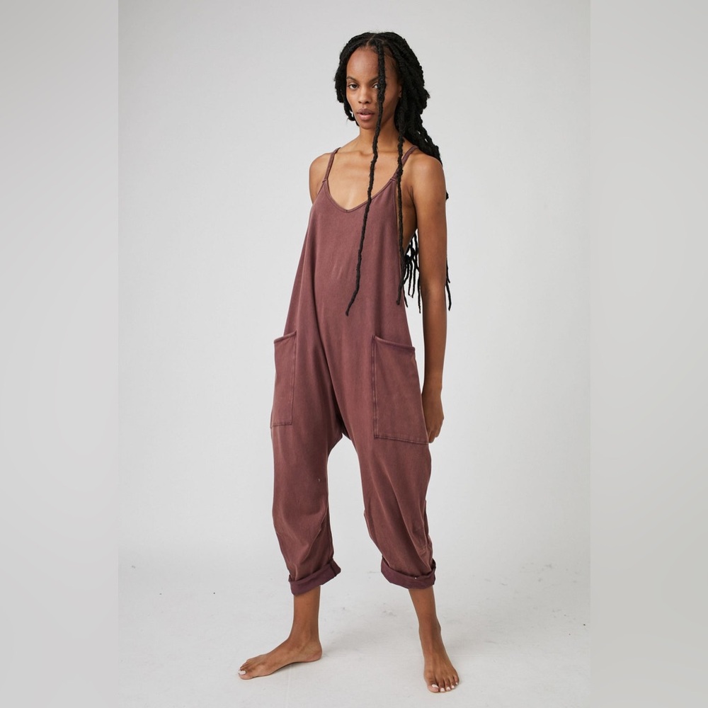 Free People Hot Shot Onesie Size L Brown Merlot Oversized Jumpsuit FP Movement
